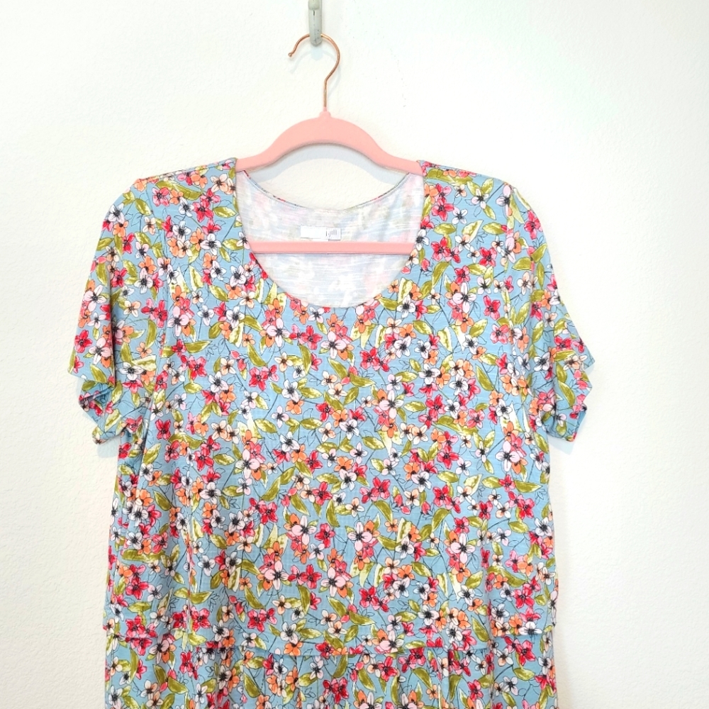 J.JILL Floral Blutint Spring Jersey Layered Dress - Picture 3 of 11
